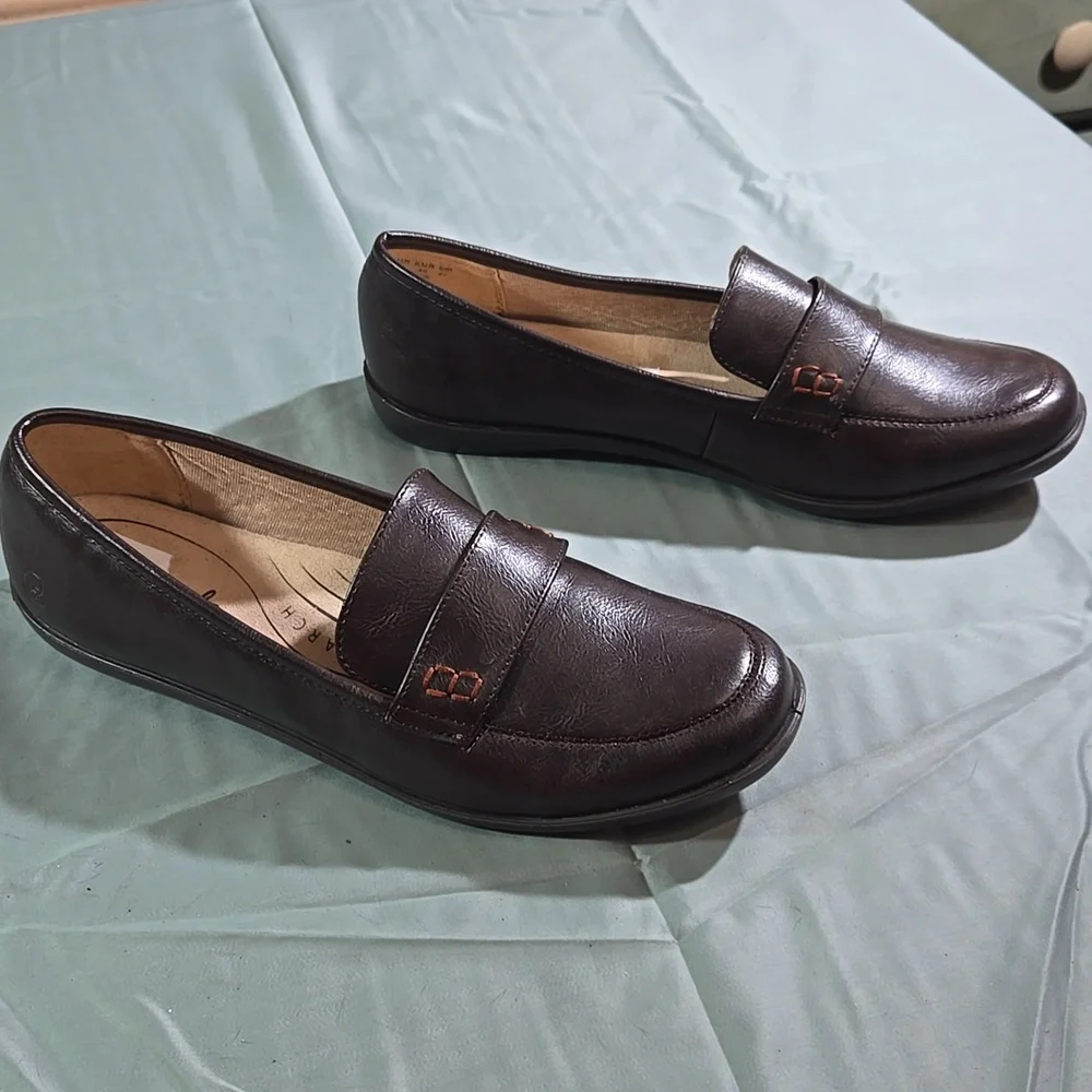 Life Stride Womens Dark Brown Slip-On Loafers Size 11M